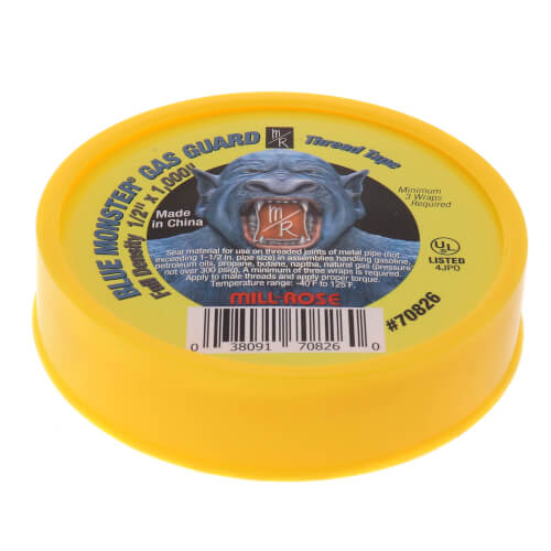 Blue Monster Gas Guard PTFE Yellow Thread Tape - 1/2" x 1,000"