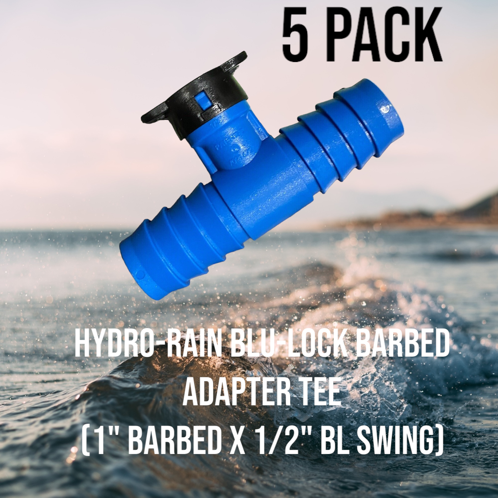 5X Hydro-Rain Blu-Lock Barbed Adapter Tee-Size:1" Barbed x 1/2" BL Swing