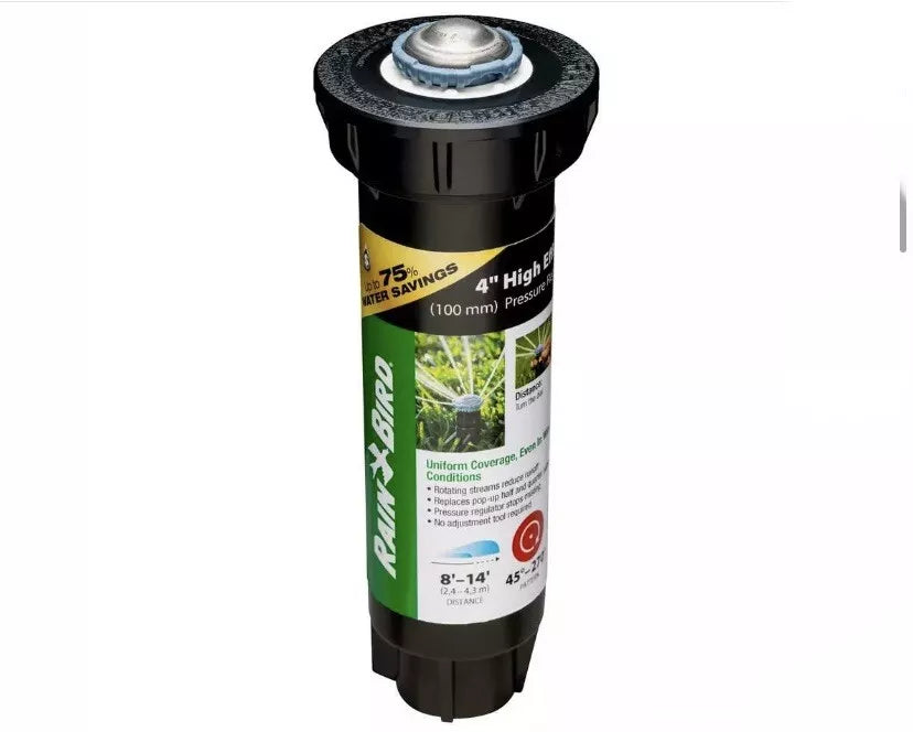 RainBird 4” High Efficiency Sprinkler - 8’-14’ Distance - Pressure Regulating - 0