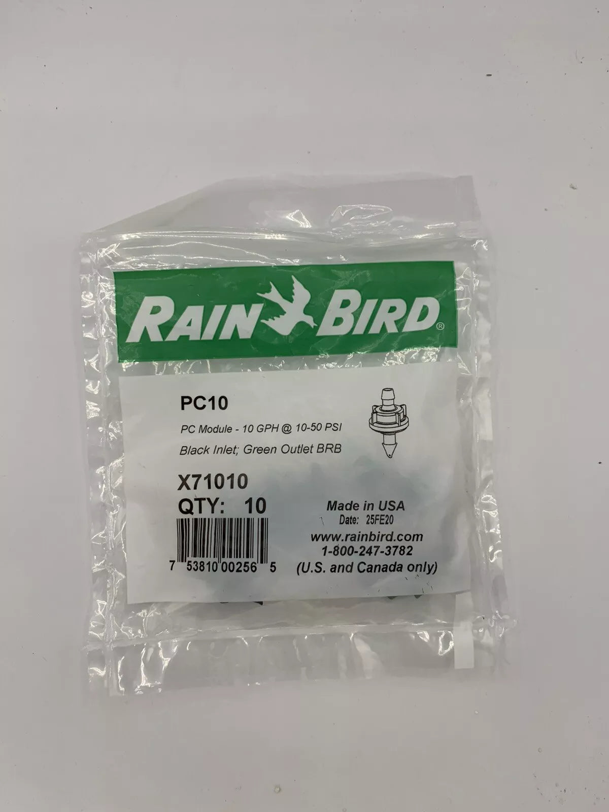 Rain Bird Pressure-Compensating 10 GPH, Green PC-10 (pack 10) Drip Emitter - 0