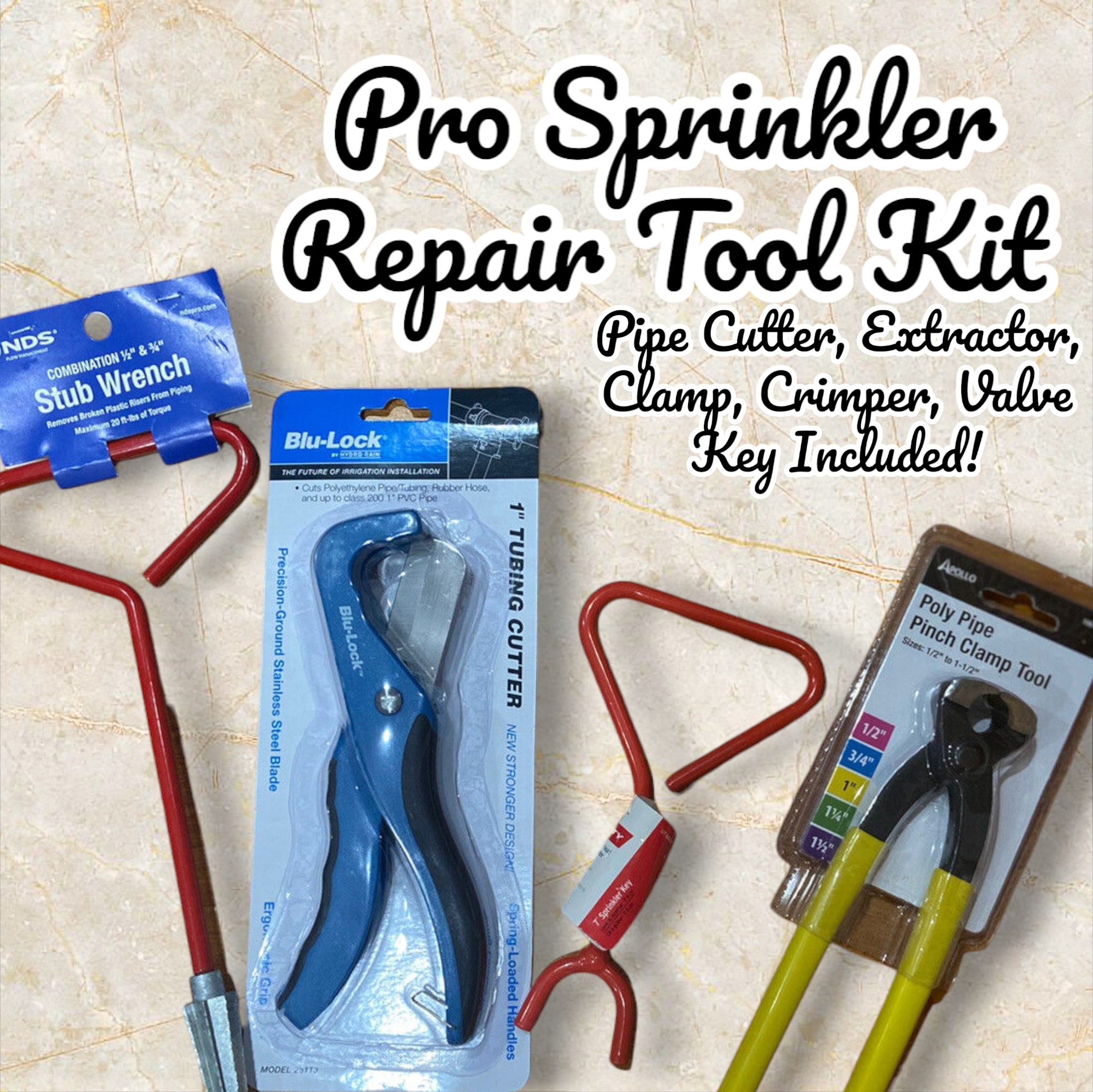 DIY Pro Sprinkler Repair Tool Kit Cutter Pipe Extractor Clamp Crimper Valve Key