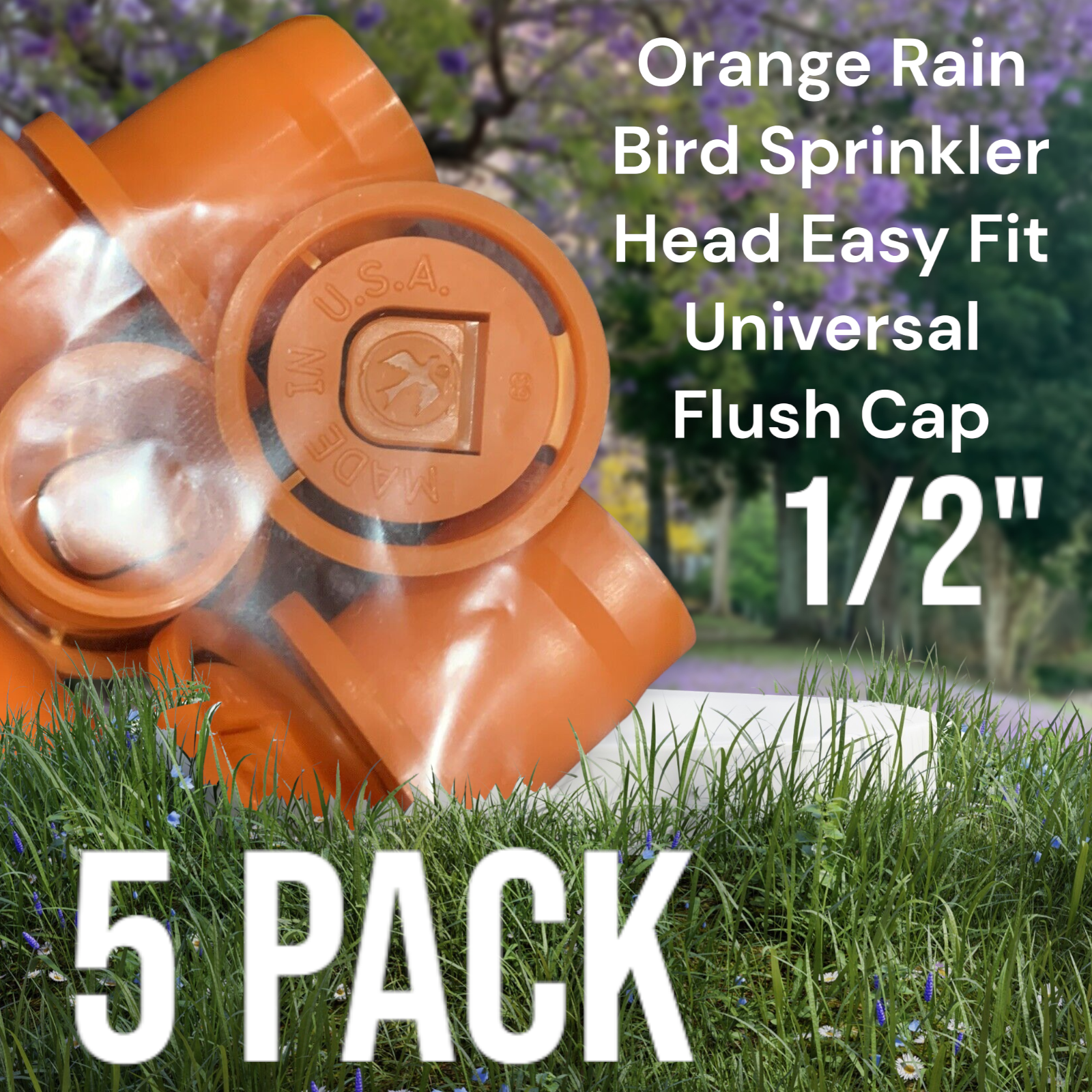 5X Orange Rain Bird Sprinkler Head Easy Fit Universal Flush Cap, Fits All 1/2"