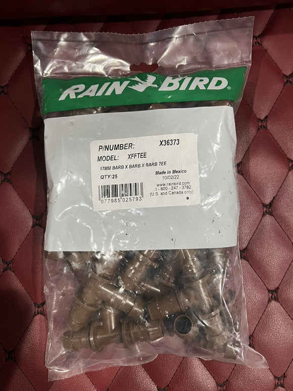 25 Rain Bird XFFTEE 17mm x 17mm Barbed Tee Dripline Adapter Fittings Drip X36373