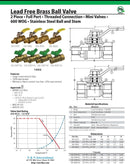 1/4" Female x Male NPT Lead Free Mini Ball Valve T HANDLE Full Port, 600 WOG