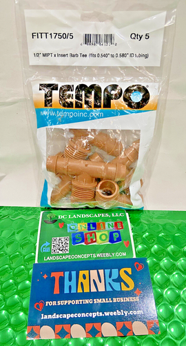 Pack of 5 Tempo FIMA1750 1/2 in" MPT x Insert Barb Tee Drip Irrigation 1/2" Barb