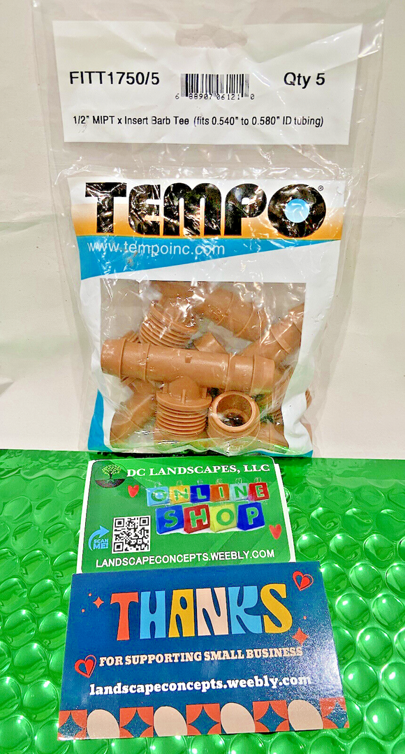 Pack of 5 Tempo FIMA1750 1/2 in" MPT x Insert Barb Tee Drip Irrigation 1/2" Barb