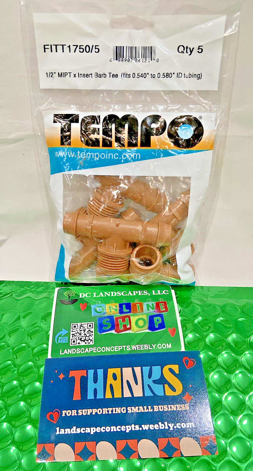 Pack of 5 Tempo FIMA1750 1/2 in" MPT x Insert Barb Tee Drip Irrigation 1/2" Barb