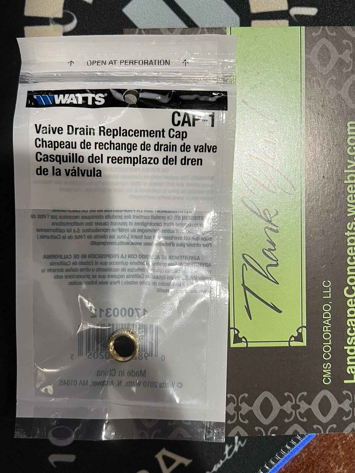 Watts Valve Drain Replacement Caps for Drainable Ball & Gate Valves - Brass with Rubber - 0