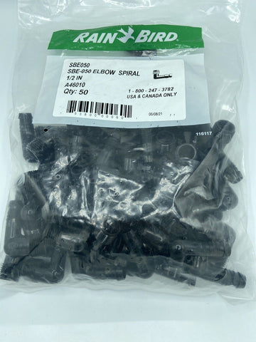 50 Rain Bird - 1/2” Male 1/2" Elbow Spiral - EZ Pipe Twist Fitting - (50) Pack