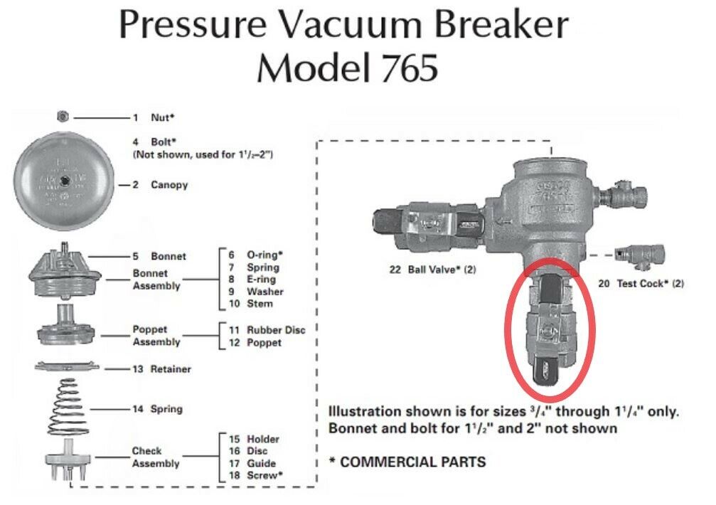 OEM Febco OR Freeze Tolerant Ball Valve w Freeze Plug PVB Repair - 1" or 3/4"