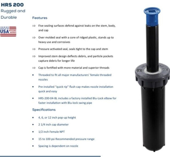 5X New HRS-200 Spray Head Hydro-Rain-Pop-Up 4" Sprinkler - Nozzle Loss Protect