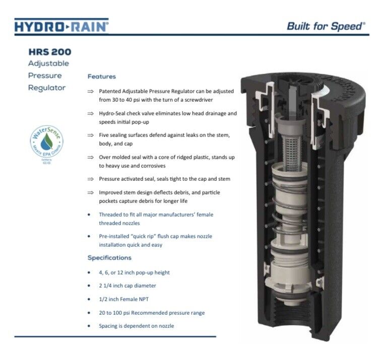 5X New HRS-200 Spray Head Hydro-Rain-Pop-Up 4" Sprinkler - Nozzle Loss Protect