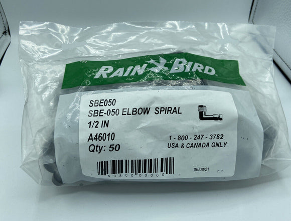 50 Rain Bird - 1/2” Male 1/2" Elbow Spiral - EZ Pipe Twist Fitting - (50) Pack