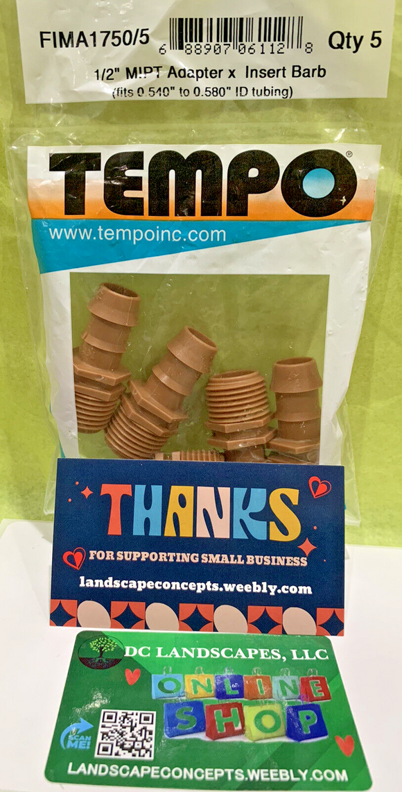 Pack of 20 Tempo FIMA1750 1/2” MIPT Adapter x 17 mm Insert Barb Drip Irrigation