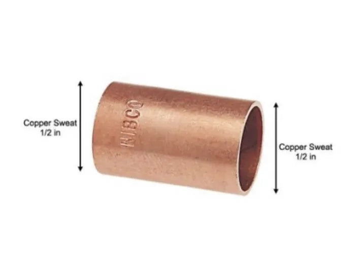 1/2" Copper Pressure Slip Coupling Fitting - No Stop Sweat/Sodder - 1,3, or 5 PK - 0