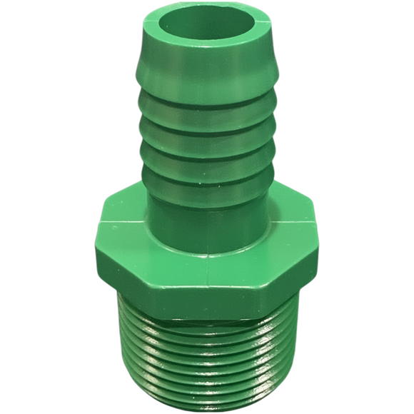 3/4" Barb x 1" MNPT PVC Insert Reducer Adapter Fitting for Poly Irrigation Sprinkler Pipe Green
